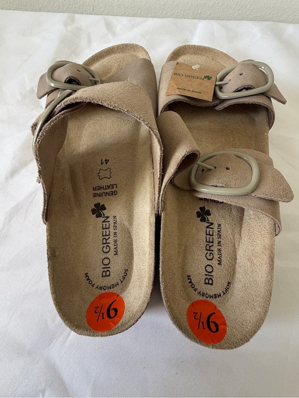 Taupe Suede Double-Buckle Slide Sandals